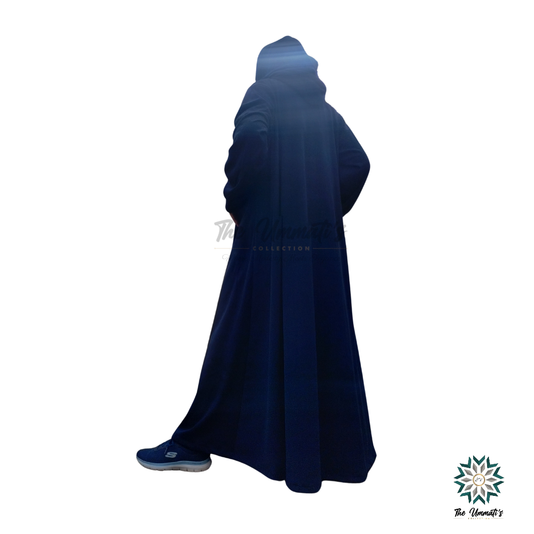 Hooded Corduroy Abaya - Navy Blue