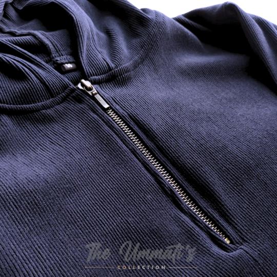 Hooded Corduroy Abaya - Navy Blue