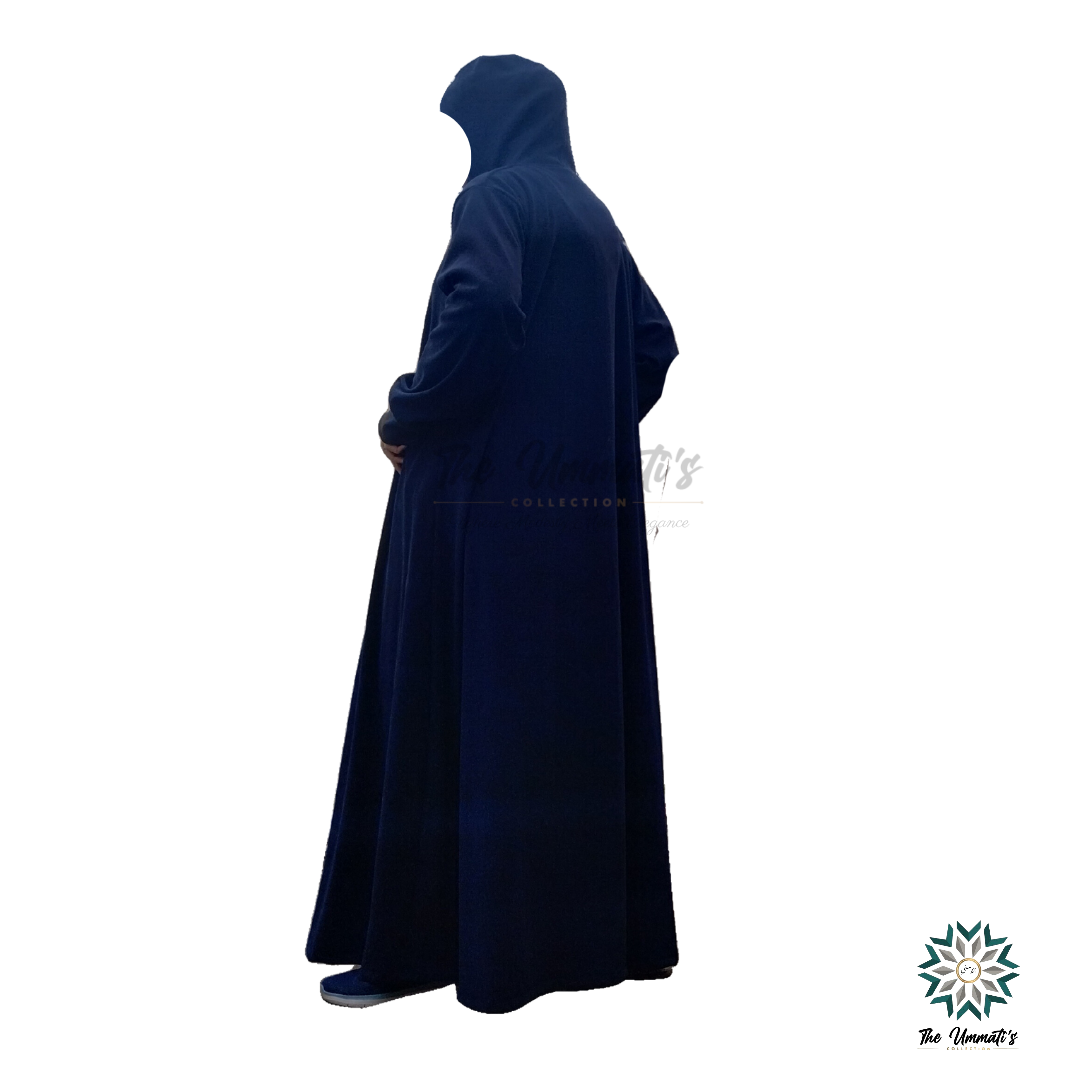 Hooded Corduroy Abaya - Navy Blue