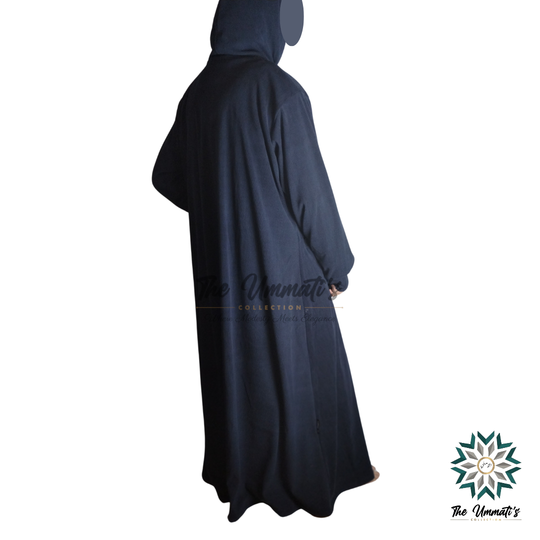 Hooded Corduroy Abaya - Navy Blue