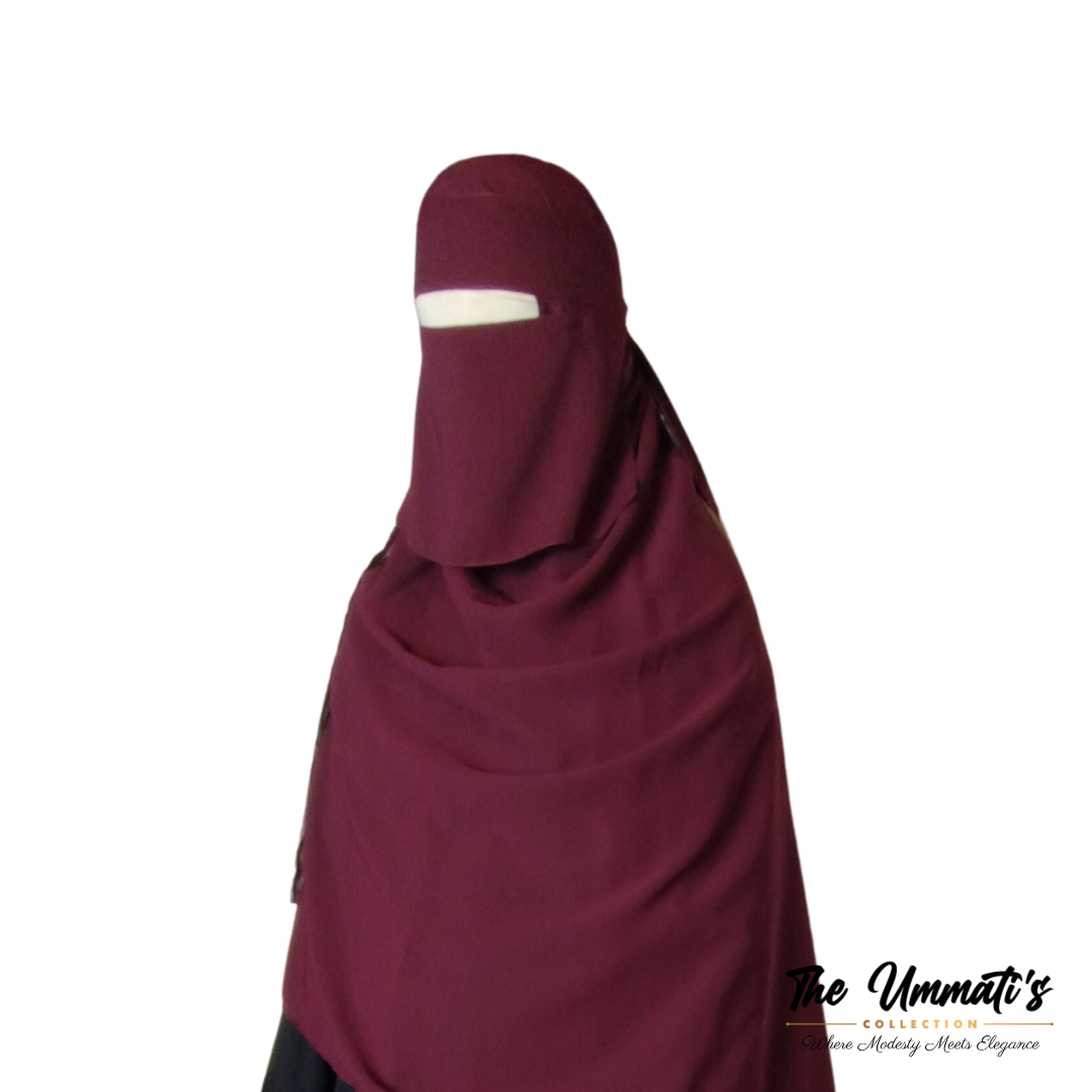 Short Single Layer Niqab (No Pinch) - Burgundy