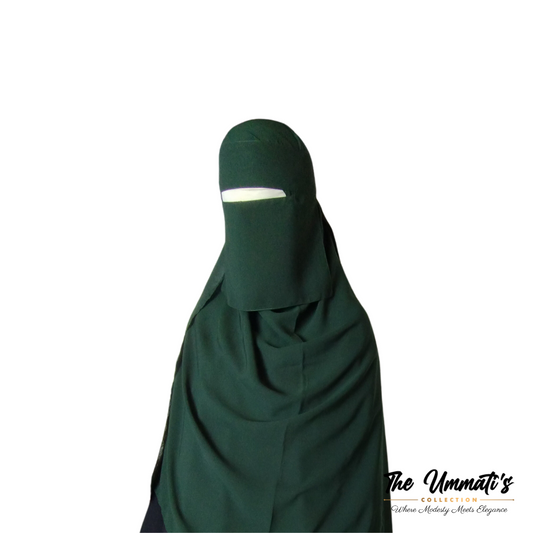 Short Single Layer Niqab (No Pinch) - Green