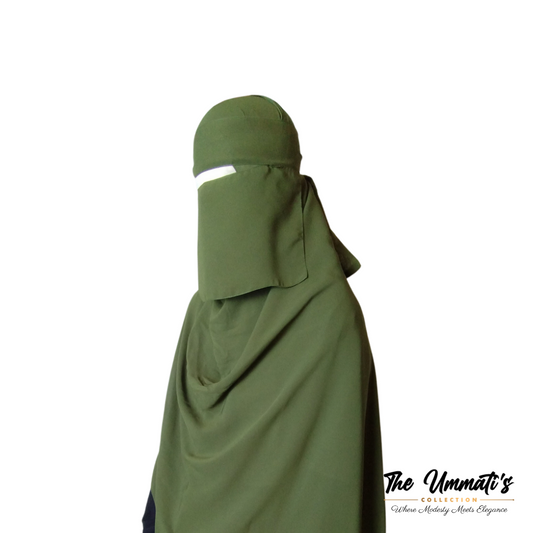 Short Single Layer Niqab (No Pinch) - Olive