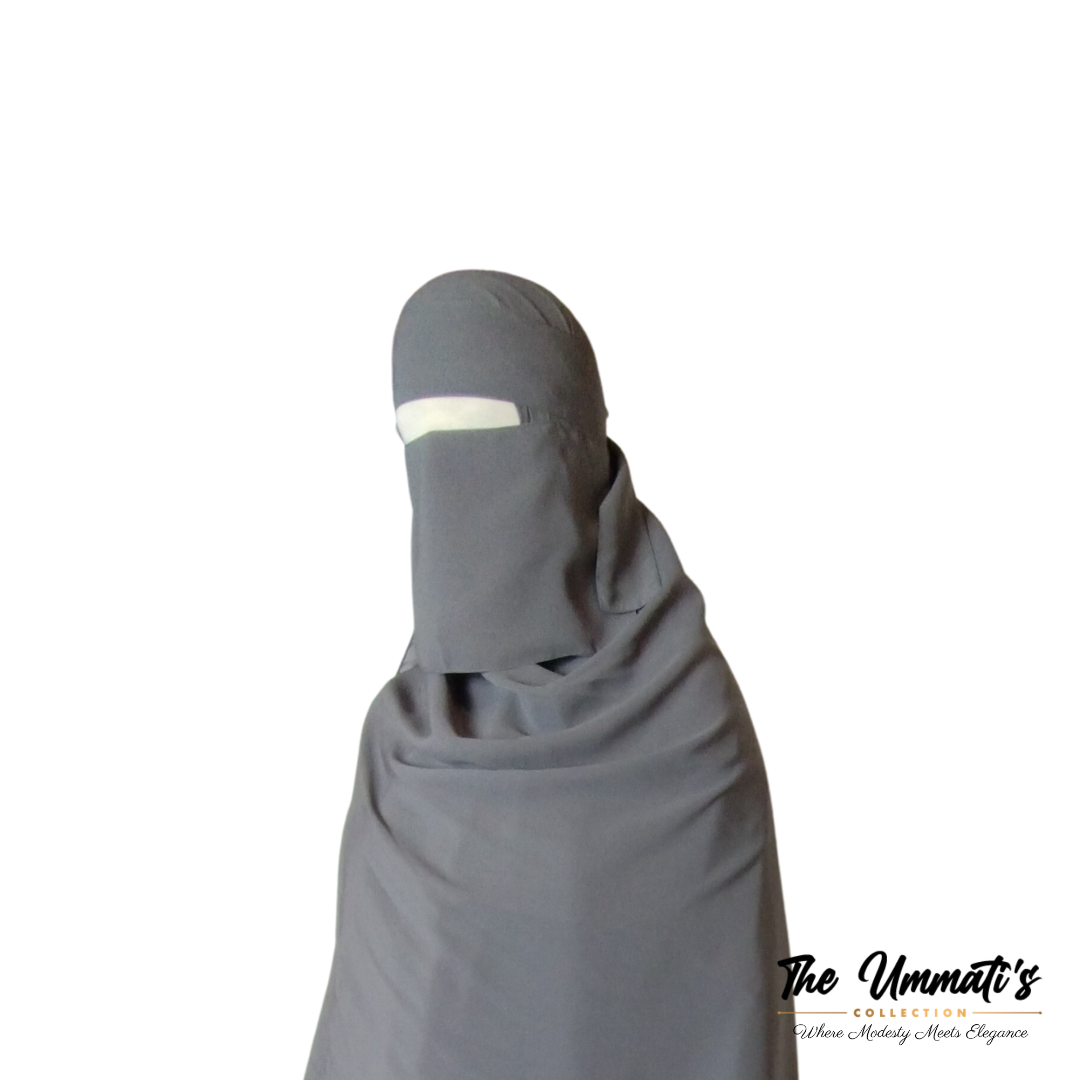 Short Single Layer Niqab (No Pinch) - Gray