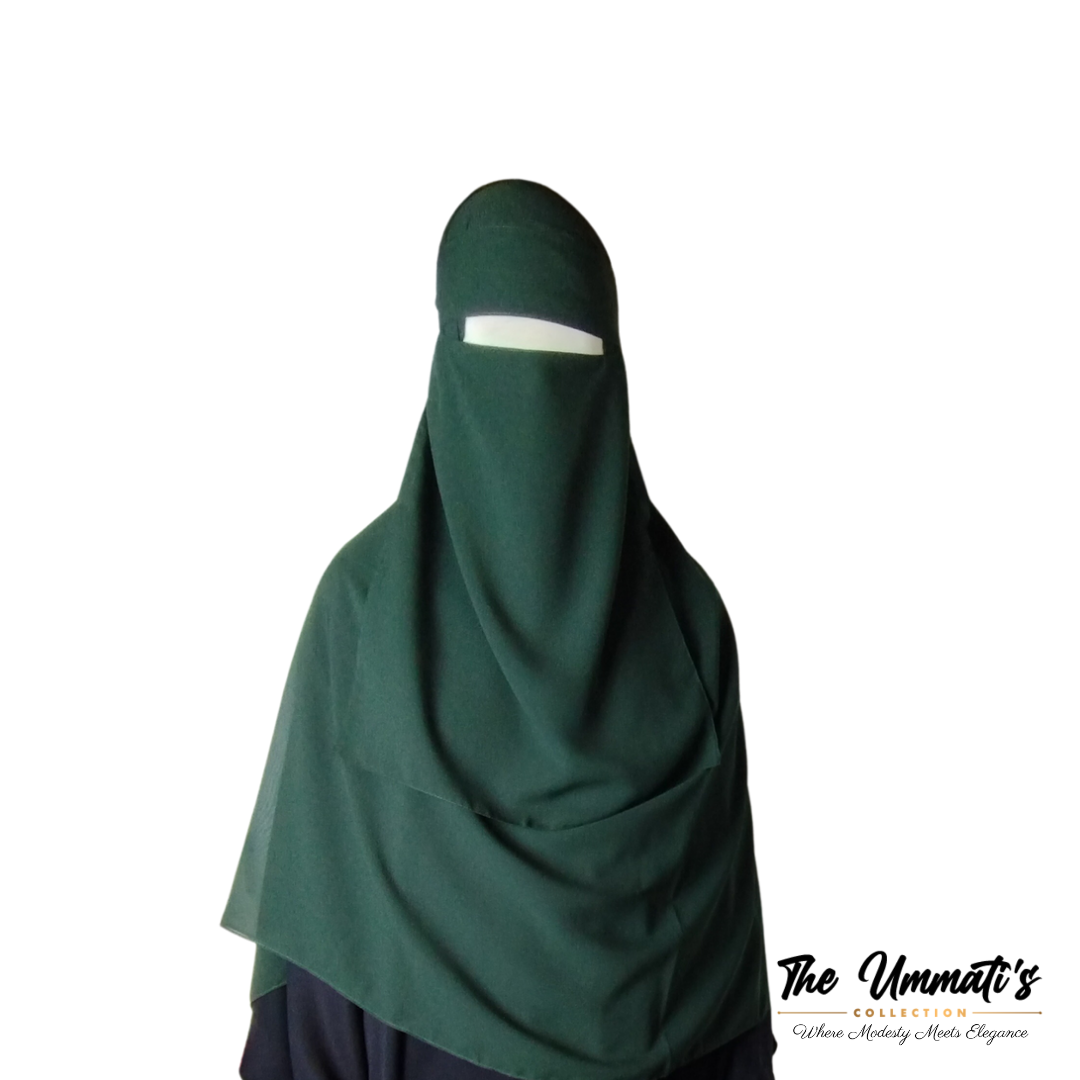 Long Single Layer Niqab (No Pinch) - Green