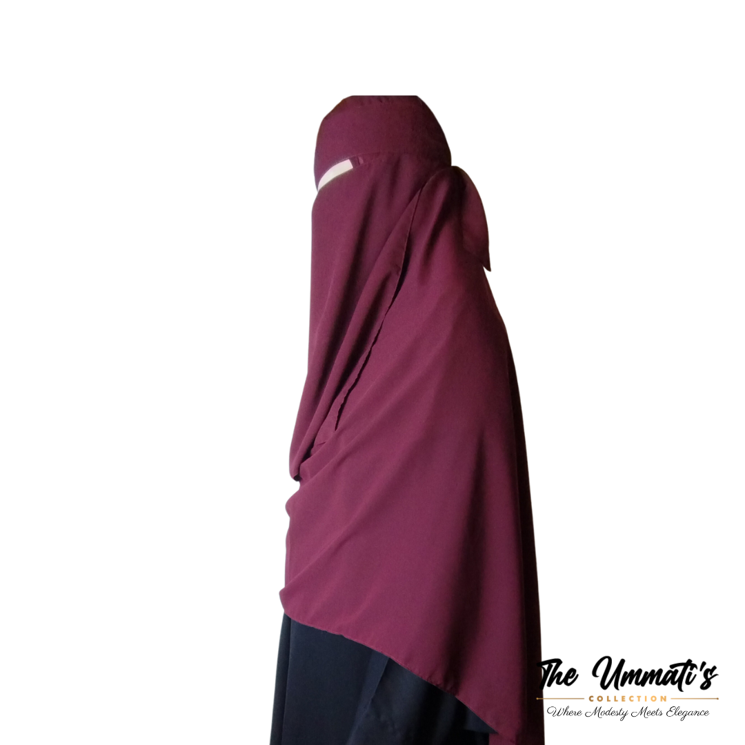 Long Single Layer Niqab (No Pinch) - Burgundy