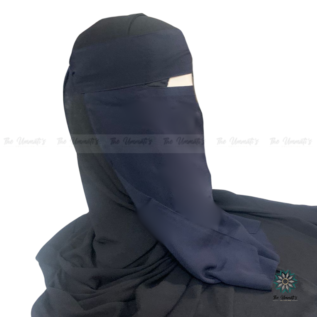 Long Single Layer Niqab (No Pinch) - Navy