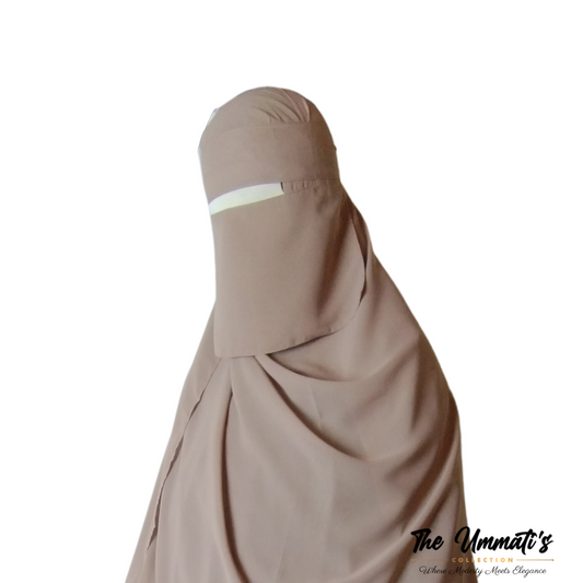Short Single Layer Niqab (No Pinch) - Beige