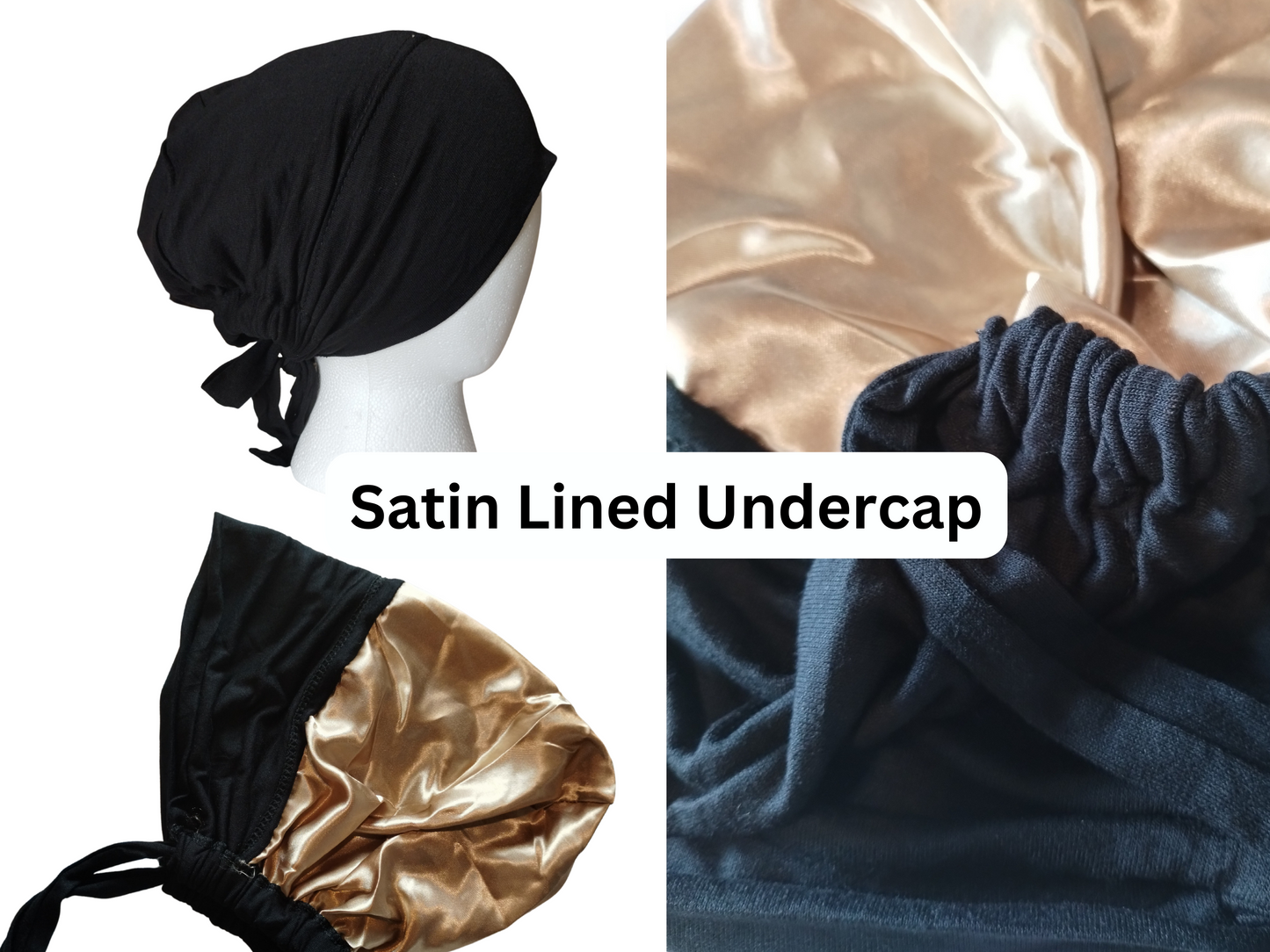 Satin Lined Hijab Undercap - Black
