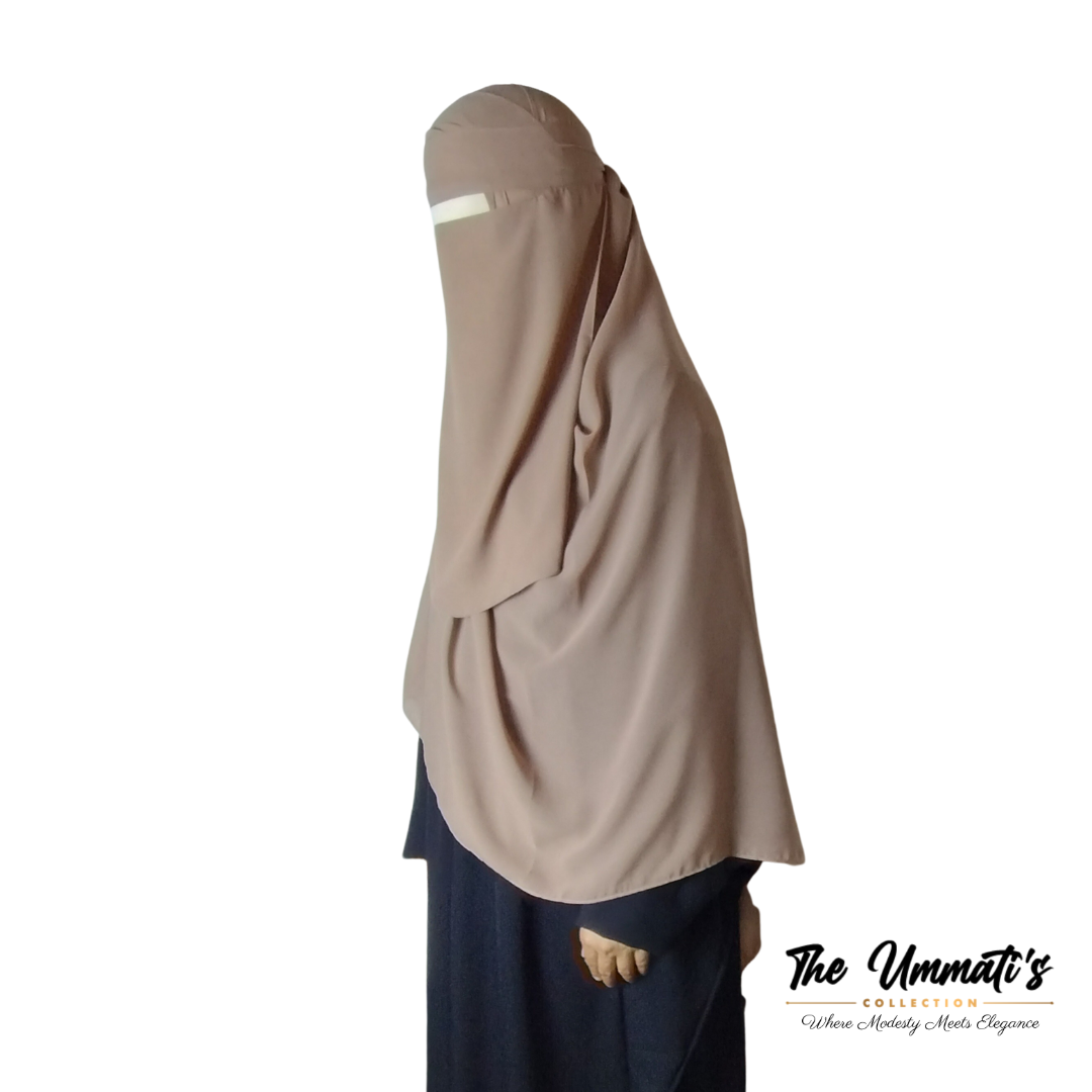 Long Single Layer Niqab (No Pinch) - Taupe