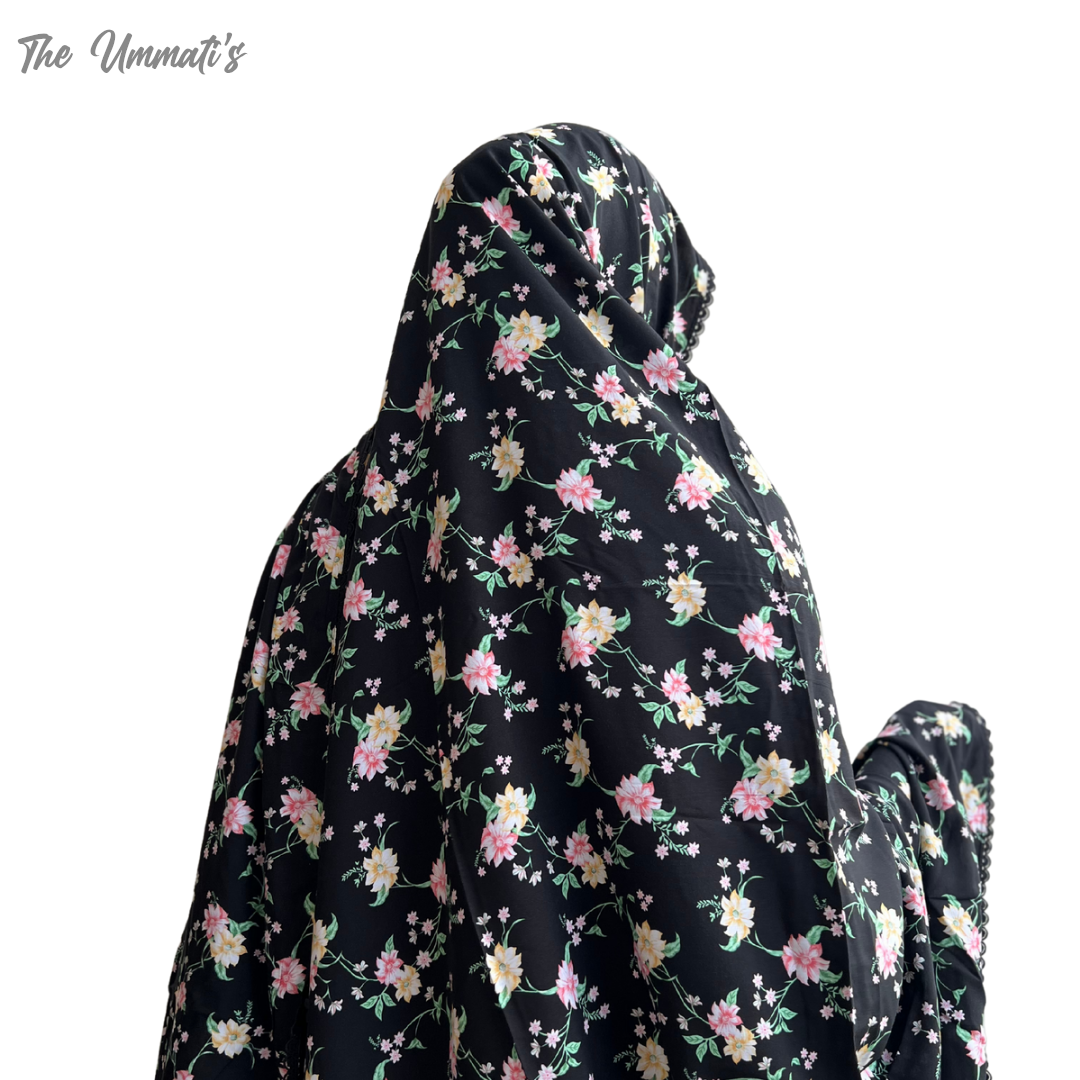 XL Prayer Hijab with Lace (Midnight Bloom)