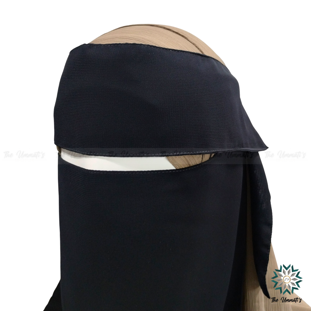 Pull Down Single Layer Niqab With Flap - Black
