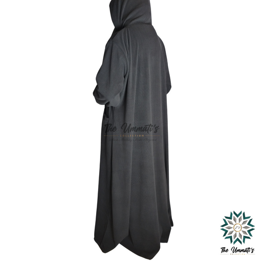 Hooded Corduroy Abaya - Dark Gray