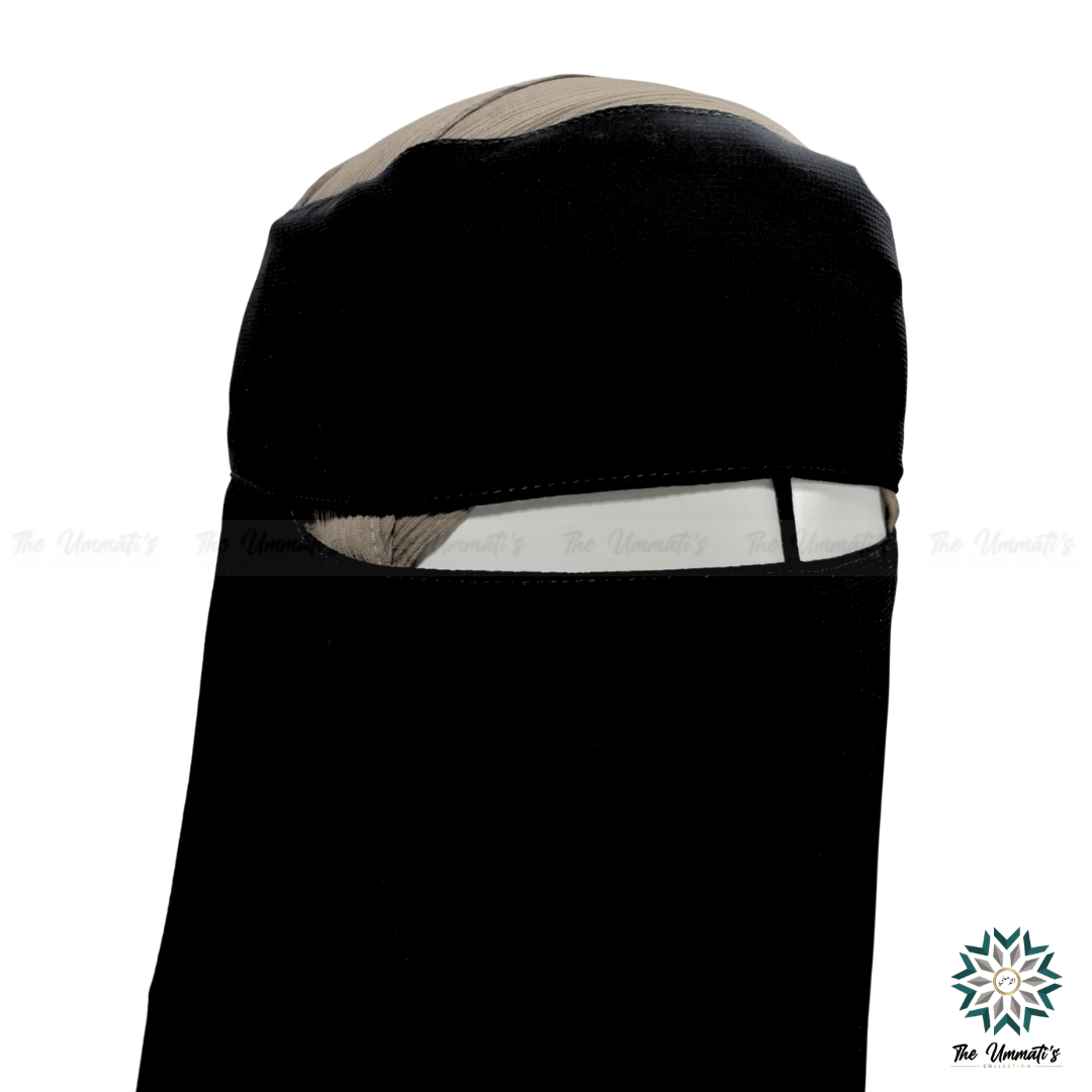 Single Layer Niqab No Pinch with Nose String - Black