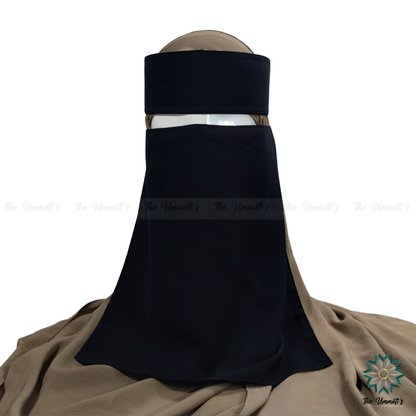 Single Layer Niqab with Stiff Headband - Black