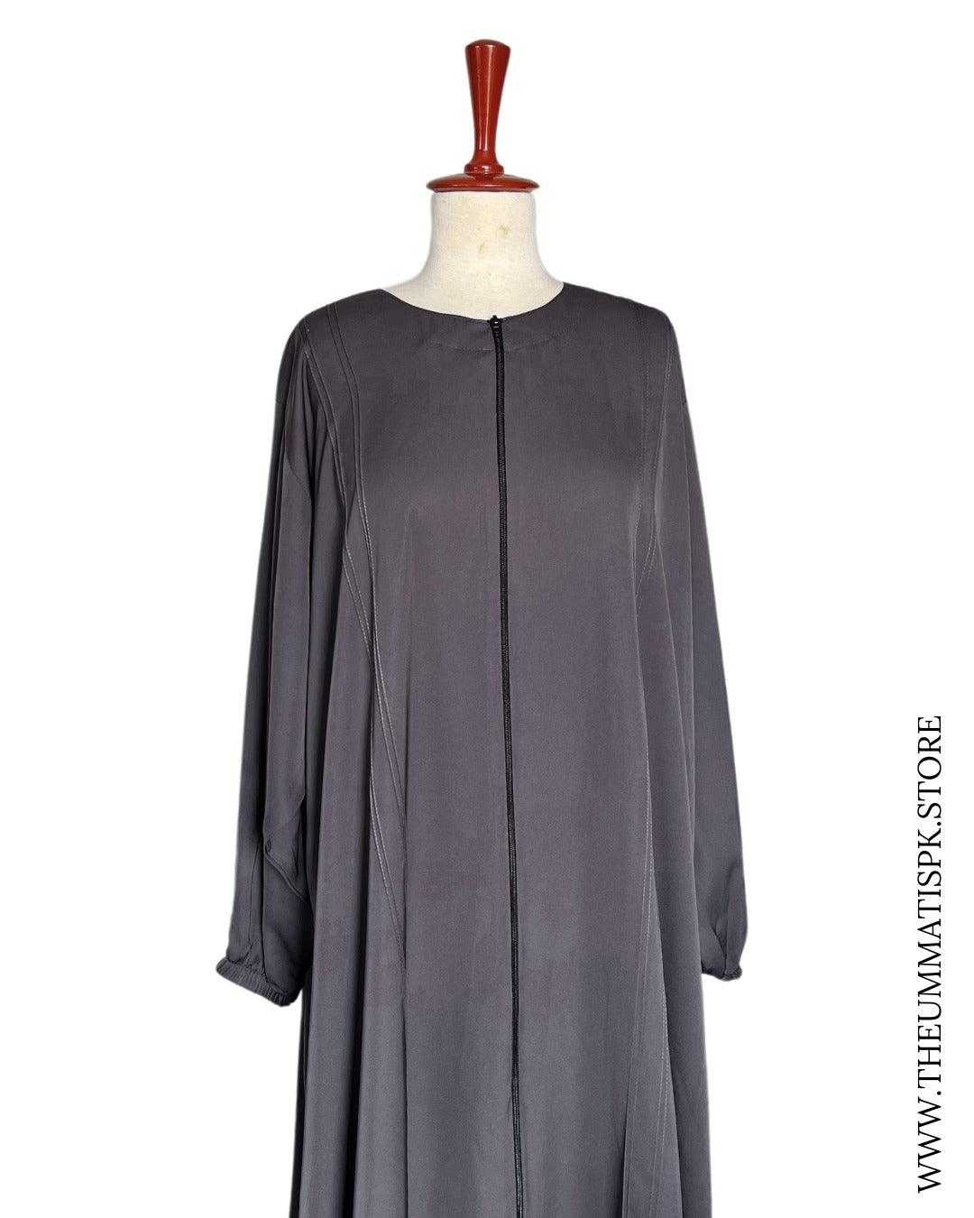 Basic Zipper Abaya Charcoal- Size 58