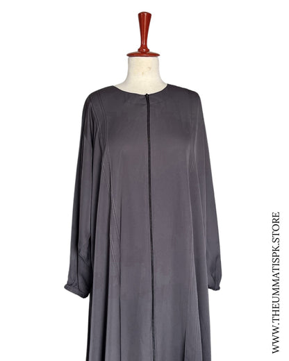 Basic Zipper Abaya Charcoal- Size 58