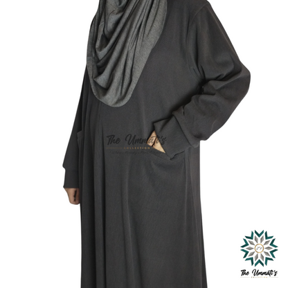Hooded Corduroy Abaya - Dark Gray