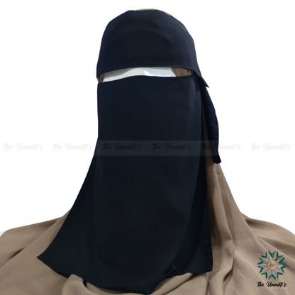 Pull Down Single Layer Niqab With Flap - Black
