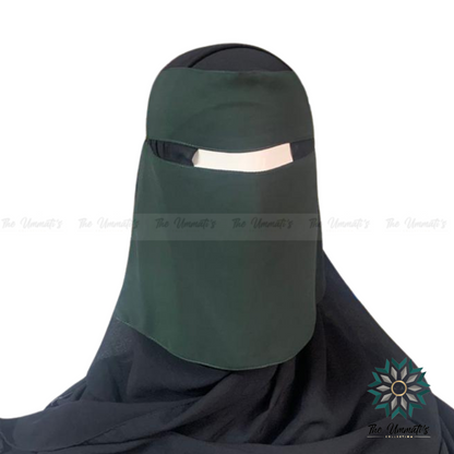 Short Elastic pull down Single Layer Niqab  - Green