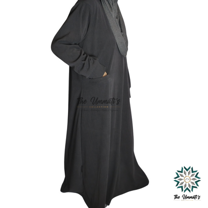 Hooded Corduroy Abaya - Dark Gray