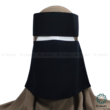 Single Layer Niqab with Stiff Headband - Black