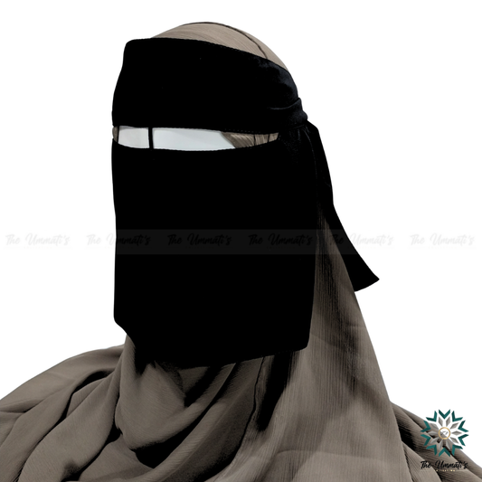 Single Layer Niqab No Pinch with Nose String - Black