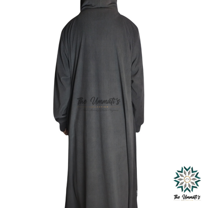 Hooded Corduroy Abaya - Dark Gray