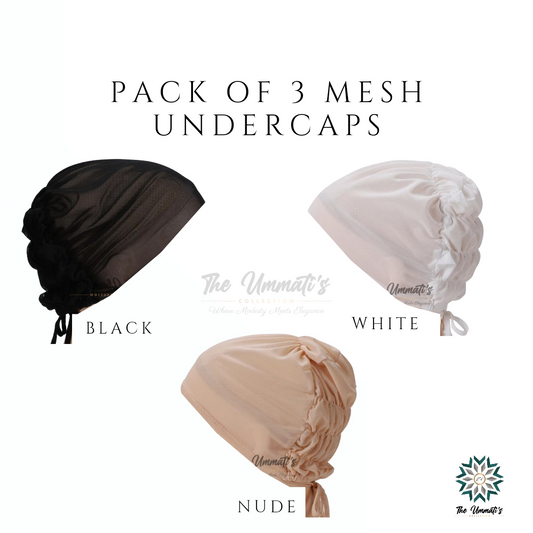 Set of 3 Mesh Undercaps (Black, White & Nude)