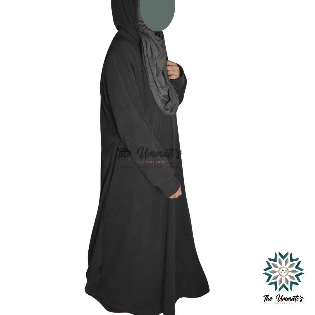 Hooded Corduroy Abaya - Dark Gray