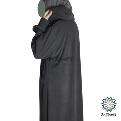Hooded Corduroy Abaya - Dark Gray