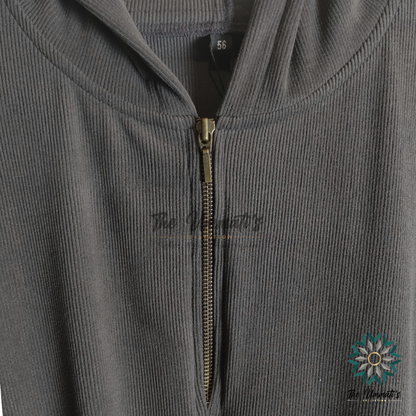 Hooded Corduroy Abaya - Dark Gray