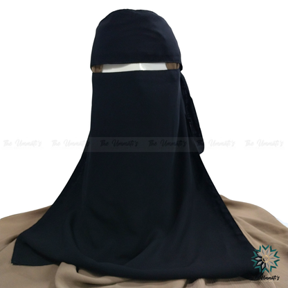 Pull Down Single Layer Niqab With Flap - Black
