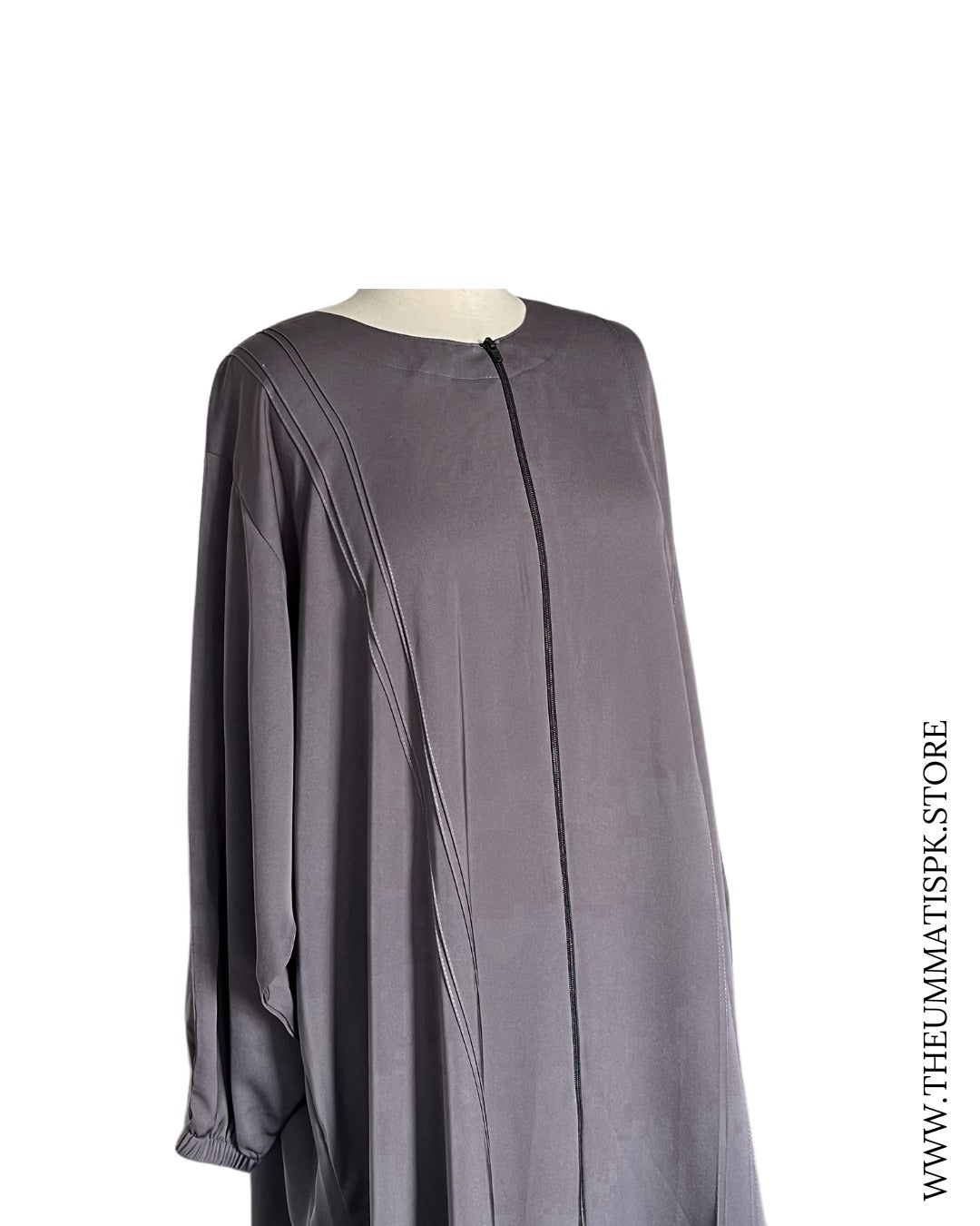 Basic Zipper Abaya Charcoal- Size 58