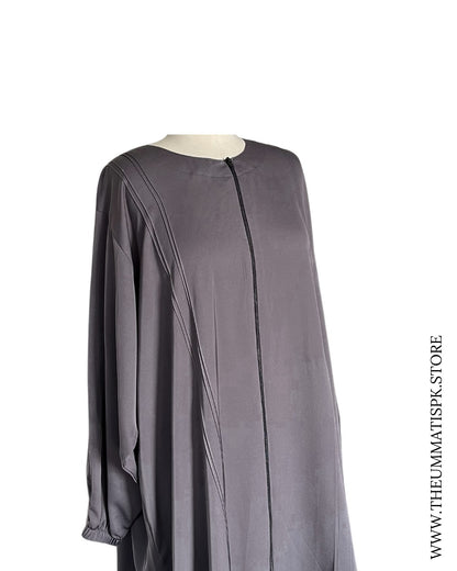 Basic Zipper Abaya Charcoal- Size 58