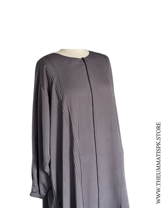 Basic Zipper Abaya Charcoal- Size 58