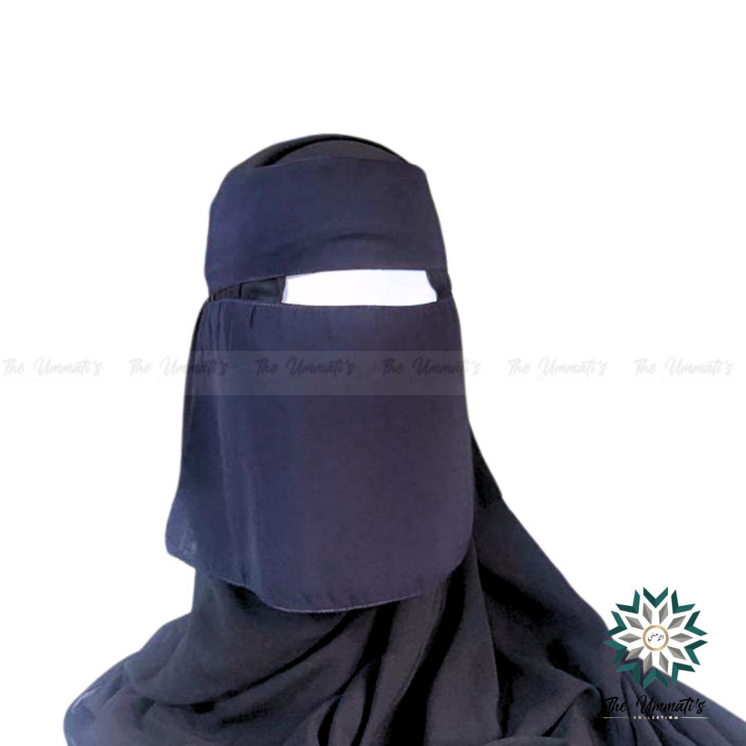 Short Elastic pull down Single Layer Niqab  - Navy
