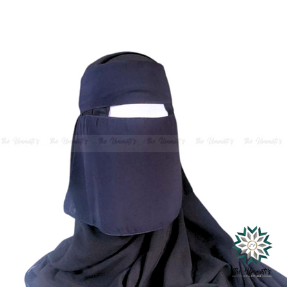 Short Elastic pull down Single Layer Niqab  - Navy
