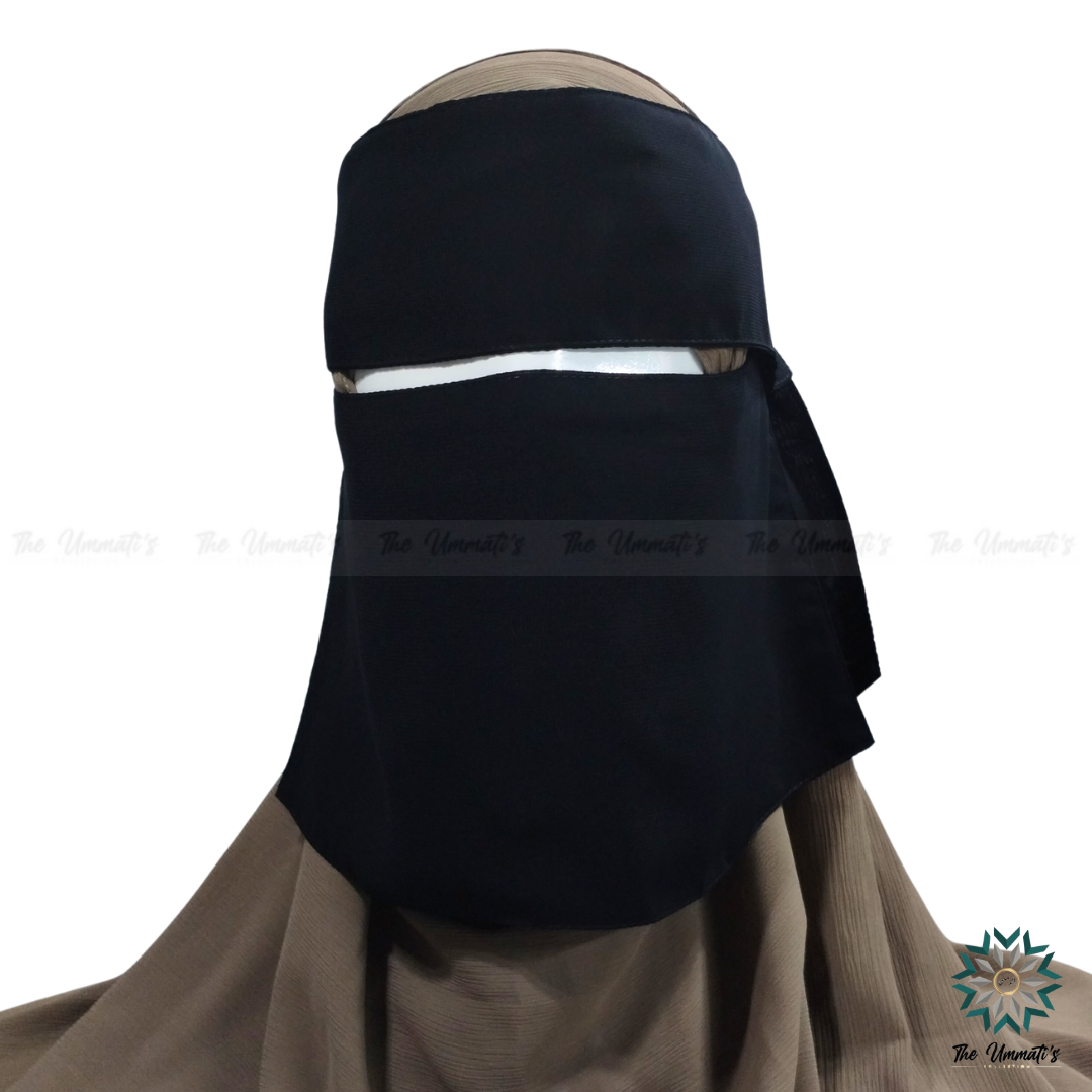 Pull Down Single Layer Niqab With Flap - Black