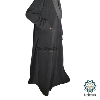 Hooded Corduroy Abaya - Dark Gray