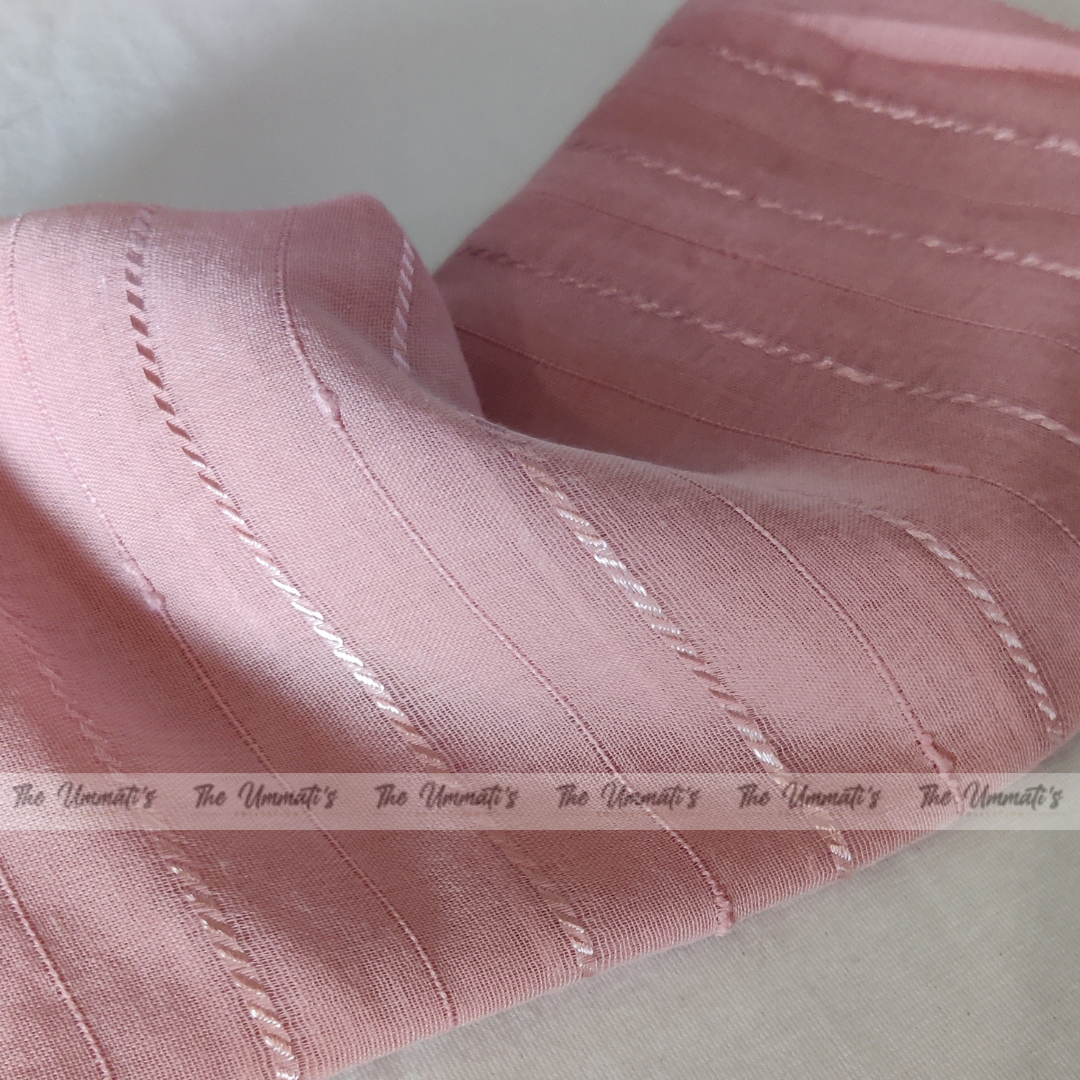 Embroided Striped Hijab - Dusty Rose