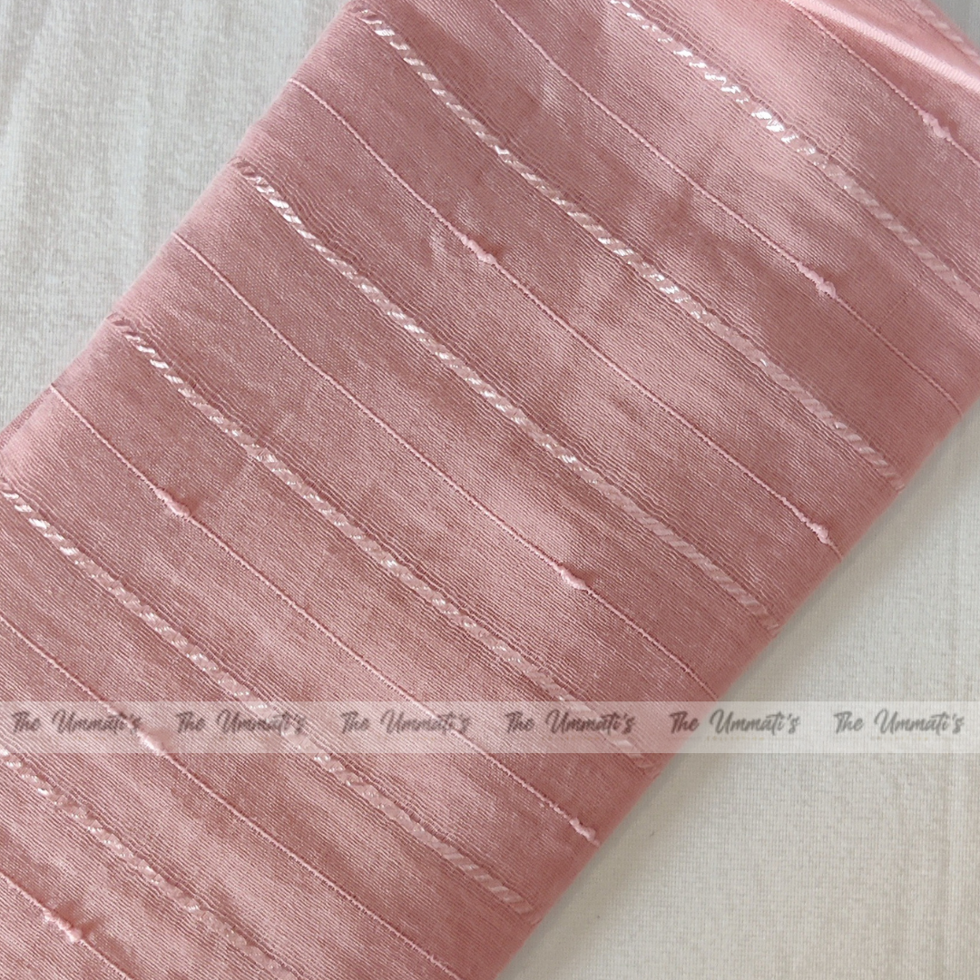 Embroided Striped Hijab - Dusty Rose