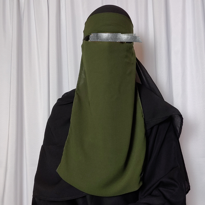 Long Single Layer Niqab - Olive