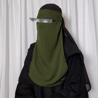 Long Single Layer Niqab - Olive