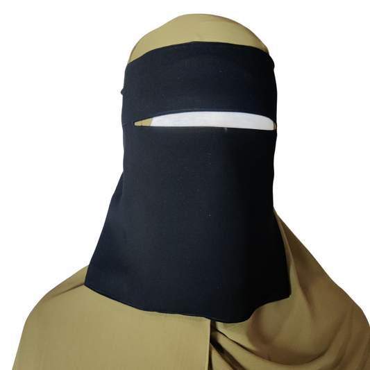 Short Single Layer Niqab (No Pinch) - Black