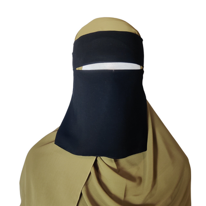 Short Single Layer Niqab (No Pinch) - Black