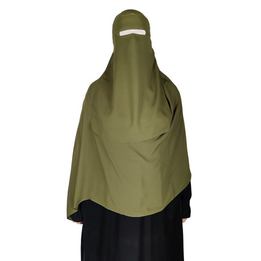 Long Single Layer Niqab (No Pinch) - Olive