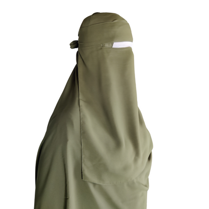Long Single Layer Niqab (No Pinch) - Olive