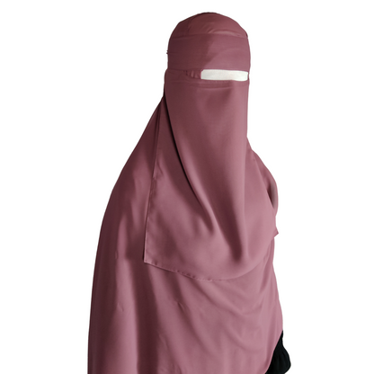 Long Single Layer Niqab (No Pinch) - Rose