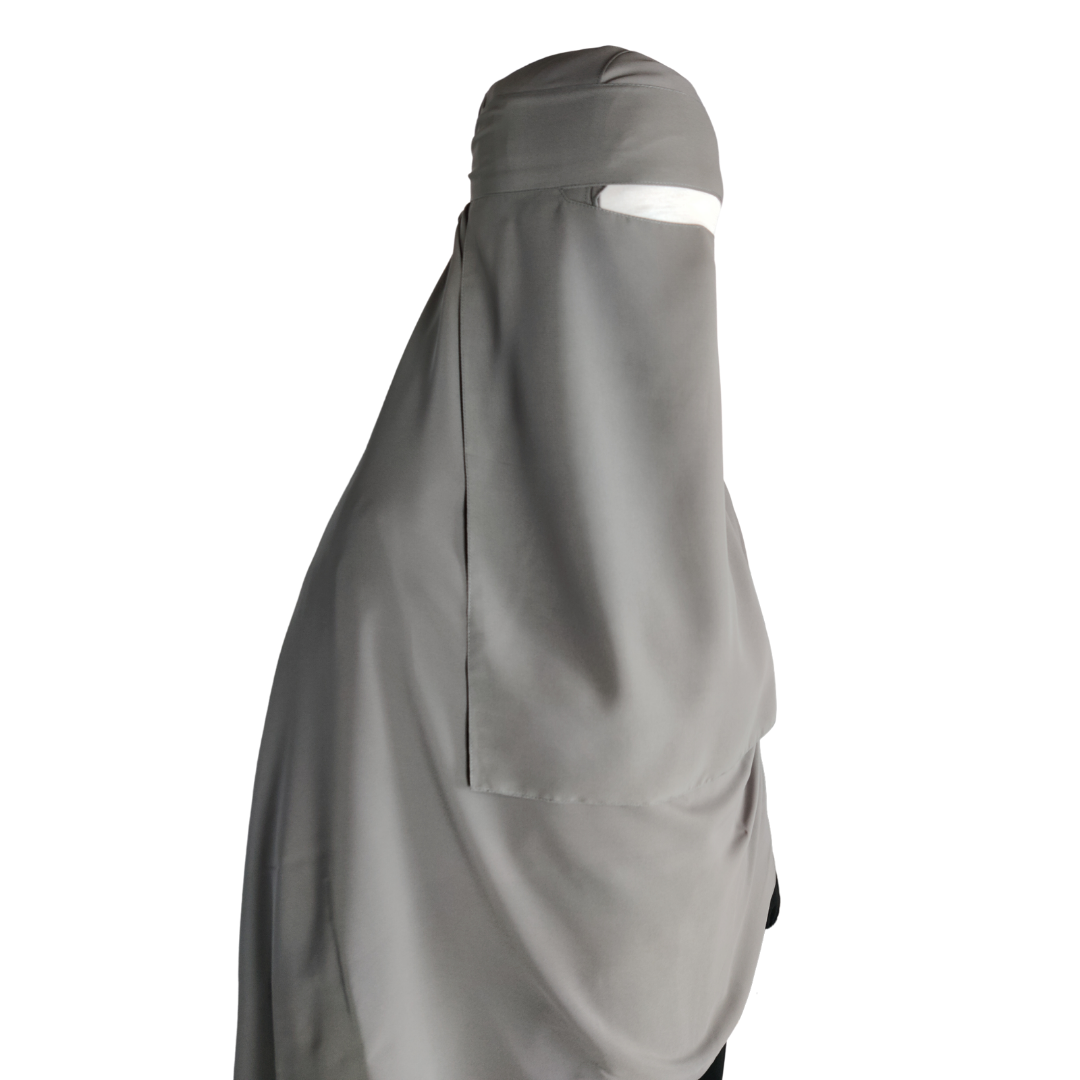 Long Single Layer Niqab (No Pinch) - Gray